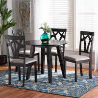 Baxton Studio Derya-Grey/Dark Brown-5PC Dining Set Derya Modern Transitional Grey Fabric Upholstered and Dark Brown Finished Wood 5-Piece Dining SetC